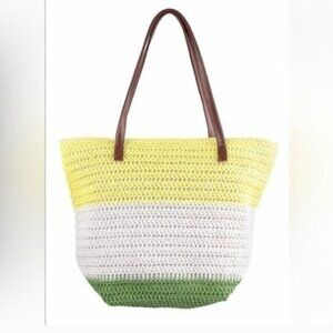 COLOR BLOCK CROCHET TOTE BAG-NEW